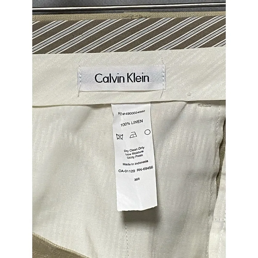 Calvin Klein Pants 36 X 25.5‎ Beige Linen Slacks Chino Casual Hybrid Golf Beach